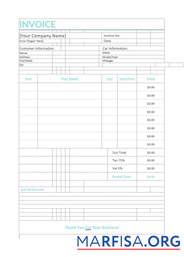Blank Auto Repair Invoice Template